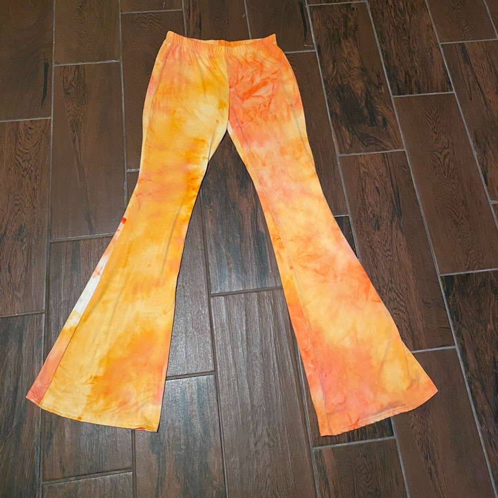 Rainbow tie dye flare pants